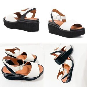 FITFLOP NWB Sz 8 White Black Leather Platform Espadrille Sandals